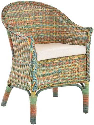 Rattan-Sessel Natur/Esszimmersessel Korb-Sessel inkl. Polster Beige/Rattanmöbel Rattansessel Rattanstuhl mit Armlehnen Lounge Flechtsessel (mit Polster, Bunt)