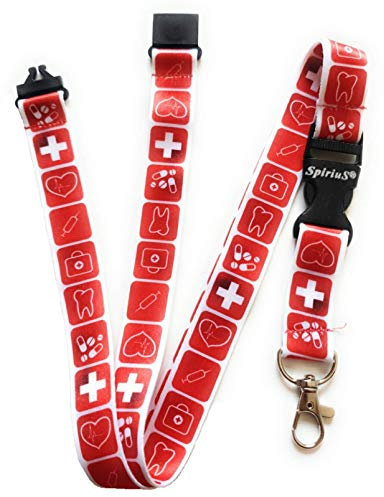 Cordon tour de cou Spirius avec clip en métal solide pour support de badge d'identification, support pour clés red medical