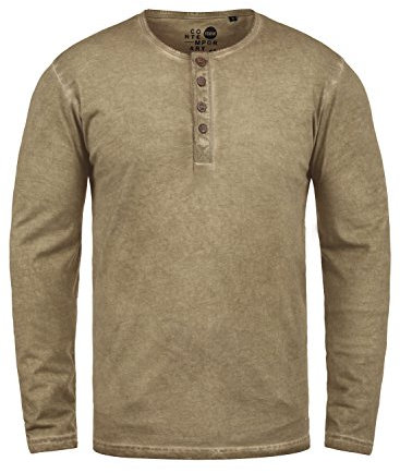 Solid SDTimur Herren Longsleeve Langarmshirt Shirt mit Grandad-Ausschnitt 100% Baumwolle Regular fit, Größe:M, Farbe:Dune (5409)