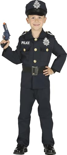FIESTAS GUIRCA | Kinder Polizeikostüm (5-6 Jahre) – Jacke, Gürtel, Mütze und Hose – Agenten-Uniform, Sicherheit, Karneval, Mottoparty, Halloween – Junge – Blau