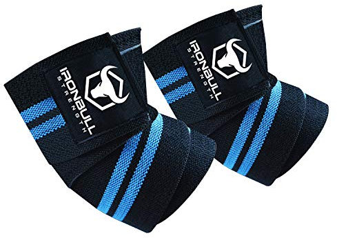 Iron Bull Ellbogenbandagen (1 Paar) – 101.6 cm elastische Ellenbogenbandage & Kompression – für Gewichtheben, Cross-Training & Gym Workout – Ellbogenriemen zum Gewichtheben, schwarz / blau
