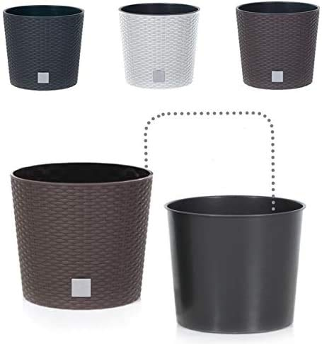 Blumenkübel Blumenkasten Blumentopf Übertopf Rattan Optik Pflanzkübel mit Einsatz Rato Rund (250 Anthrazit)