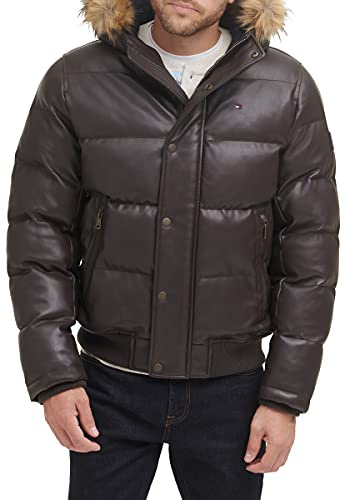 Tommy Hilfiger Herren Lightweight Quilted Faux Leather Puffer Jacket Kunstlederjacke