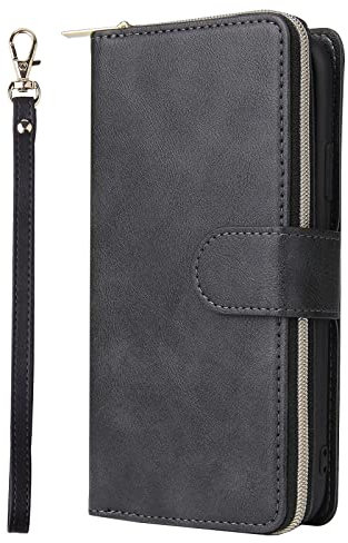 ZCDAYE Wallet Case for iPhone 7 Plus/8 Plus,Premium[Magnetic Closure][Zipper Pocket] Folio PU Leather Flip Case Cover with 9 Card Slots Kickstand for iPhone 7 Plus/8 Plus 5.5-Black