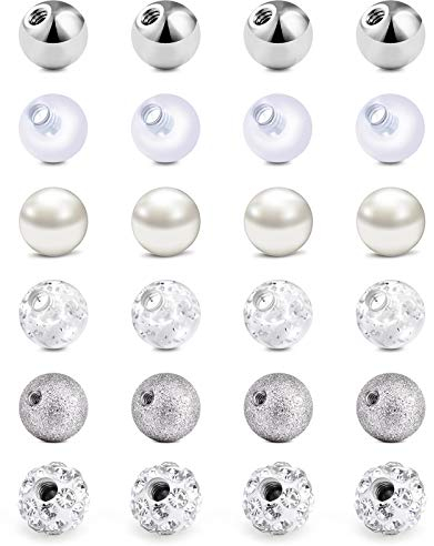 AceFun 16G Edelstahl Ersatzkugeln Piercing Kugel für Lippenpiercing Labret Ohrringe Septum Ringe 3 mm Weißkugel 24Stk