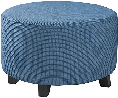 XDKS Runde Stretchhussen für Ottomane, abnehmbar, für Wohnzimmer, groß, staubblau