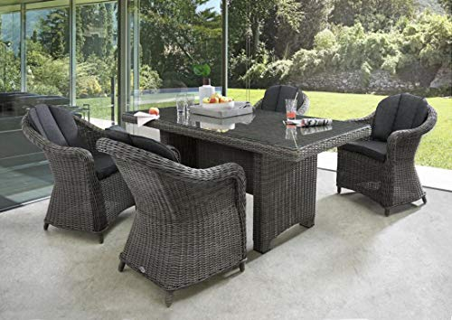 Destiny Sitzgruppe Malaga Luna 4 Sessel + Tisch 165x90x75cm, Vintage grau