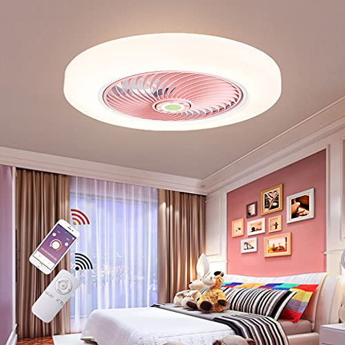 LANMOU Ventilateur de Plafond avec Lumière, Silencieux Ventilateur de Plafond Moderne Led Plafonnier avec Télécommande Invisible Lustre de Ventilateur pour Chambre Salon Salle à Manger, Ø52cm,Rose