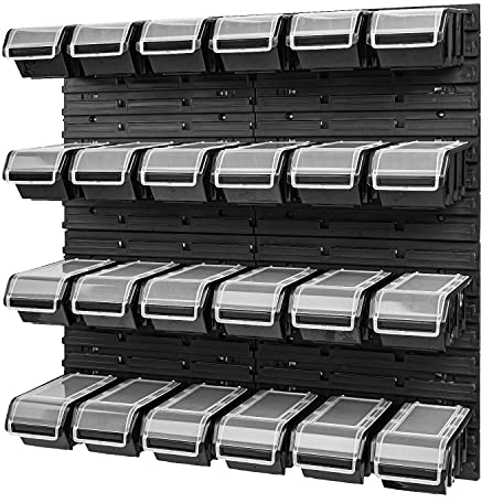PAFEN Stapelbox Wandregal 772 x 780 mm - Lagersystem 24 Stück Boxen mit Deckel - Lagerregal Sichtlagerkästen Schüttenregal, Schwarz