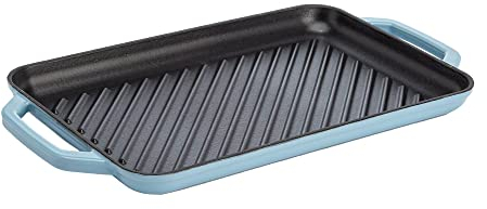 Country Living Emaillierte Gusseisen-Grillpfanne, rechteckige Grillpfanne in Familiengröße, langlebiges Kochgeschirr für drinnen und draußen, 43,2 x 24,1 cm, Blau