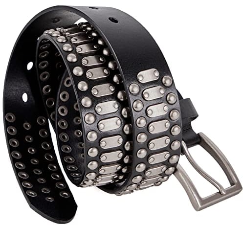 GSG Nietengürtel Rindsleder Nieten Punk Rock Nieten Gürtel für Herren Schwarz 36-40 inch