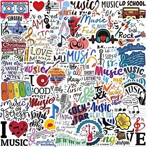 50Pcs Love Music Stickers,Gifts for Music Lovers,Trendy Musical Symbol Stickers Decals for Guitar Laptop Water Bottle Phone Scrapbook,