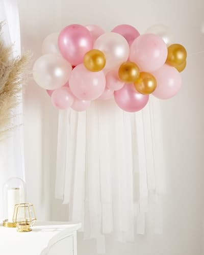 Amscan 9915974 - Pink, White and Gold Botanical Celebration Balloons and Streamers Party Back Drop - 39 Pieces