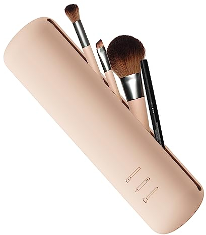 FVION Travel Makeup Brush Holder, Silicone Foundation Brush Pouch with Magnetic Closure, Make up Brush Case Fit for Extra Size Brushes - Khaki