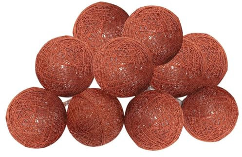 Atmosphera - Guirlande LED à pile - 10 boules - coton et cuivre - rose terracotta - D6 cm