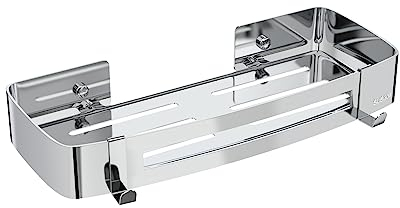 Strength Enemy Duschkörbe Selbstklebend, Duschkorb ohne Bohren, Dusch Organizer mit 2 Haken, Rostfrei Shampoo Halterung für Badezimmer, SUS304 Edelstahl Shower Caddy （1 Packungen, Silber）