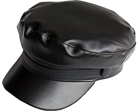 KORIXINE Newsboy Hut aus Kunstleder für Damen, Vintage, klassisches Kostüm, Baskenmütze für Herren, Matrosen-Fiddler Caps, Schwarz, Einheitsgröße