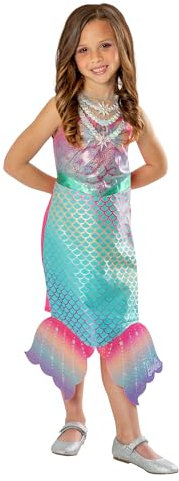 Rubies Costume Barbie Sirène Deluxe pour filles Robe sirène en tissu chatoyant officiel Mattel pour Noël, carnaval, Halloween, fêtes et anniversaires
