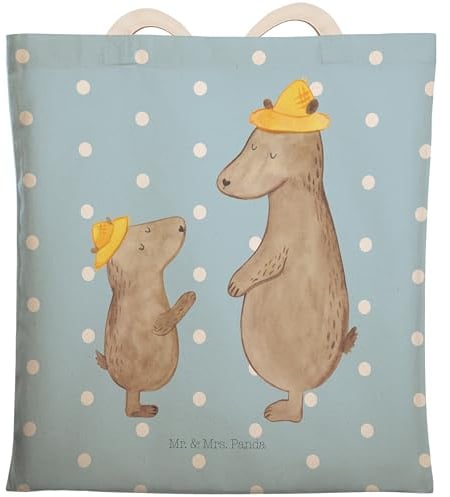 Mr. & Mrs. Panda Einkaufstasche Bären mit Hut - Geschenk, Papa, Söhne, Umhängetasche, Familie, Danke Papa, Daddy, Baumwolltasche, Vatertag,