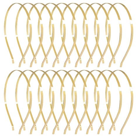 20 Pack Bulk 5 MM Thin Gold Plain Blank Hard Wire Metal Headbands Base Hair Bands Clasps Tiara DIY Crafting Accessories for Women