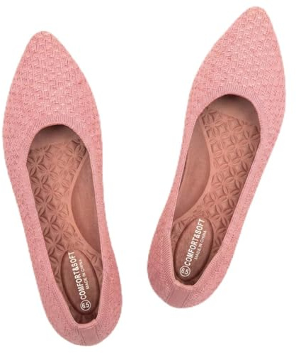 Frank Mully Scarpe Eleganti da Donna a Punta Piatta Lavorata a Maglia con Zeppa Bassa Comode Scarpe Basse da Donna Slip-on, Rosa, 40 EU