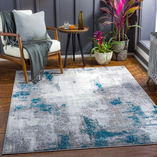 Livabliss Helsinki Abstract Rug - Area Rugs Living Room 200x275 cm, Dining Room, Lounge, Kitchen, Bedroom - Modern Marble Large Rug, Soft Luxurious Easy Care Medium Pile, Grey, Denim and Cream