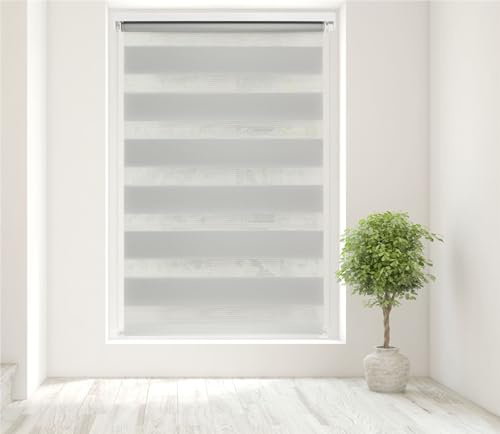 Caecus Light Grey Day and Night Zebra Roller Blind Dual Layer Fabric Aluminium Rail Easy Fit Home Office Bedroom Kids Room Easy Fit 110cm Width x 210cm Drop