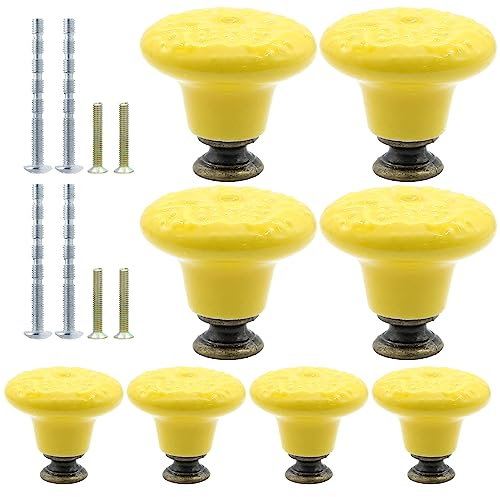suiwotin 8pcs Yellow Ceramic Knobs, Vintage Kitchen Cabinet Knobs Pulls, Retro Ceramic Dresser Knobs, Decorative Drawer Pull Knob Handles for Closet, Cupboard, Furniture Door Knobs 8pcs-1.3 Inch