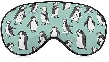 Bequeme und leichte Augenmaske, Augenbinde, Augenschutz für Jungen und Mädchen, Schlafmaske mit Pinguin-Mintgrün-Muster für Nickerchen, Reise, Meditation, maschinenwaschbar, BlockLight