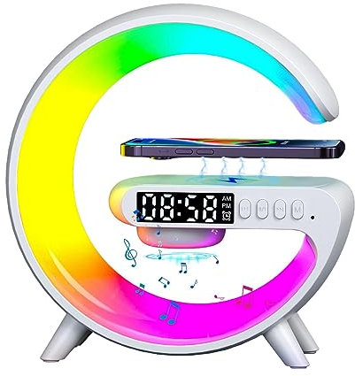 Elinrat Atmosphere Wireless Charger & Speaker, Color Changing LED Music Lamp with Timer Alarm Clock