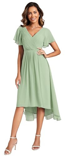 Ever-Pretty Robe de Soirée Manches Volantées Col V High Low Robe D'InvitéVerte Menthe40