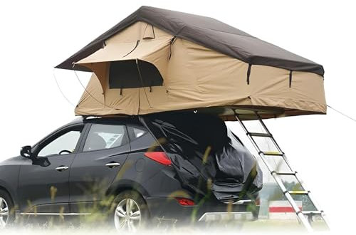 Dachzelt Autodachzelt Soft Case 2 Größen, bis zu 5 Personen Khaki Schwarz mit optionalen Vorzelt (Größe: 163x125x26cm ohne Vorzelt)