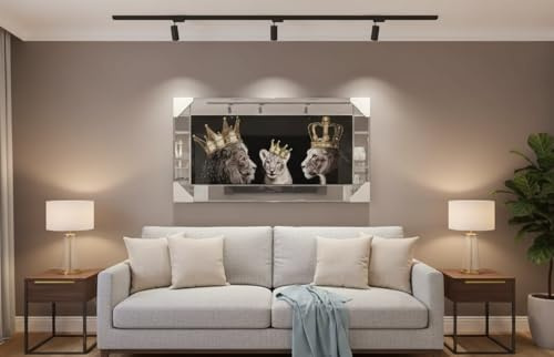 Biznest LION FAMILY Picture Liquid 3D Wall Decor Glitter Wall Art Mirrored Frame Home Decoration Bedroom Living Room 85x45cm 1 Boy B-AN736