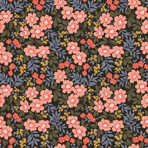 VEELIKE Pink Meadow Floral Wallpaper Vintage Black Floral Wallpaper Self Adhesive Leaf Contact Paper for Furniture Lining Paper for Drawers Bedroom Bathroom Botanical Wall Art Nursery 44.5cm×300cm