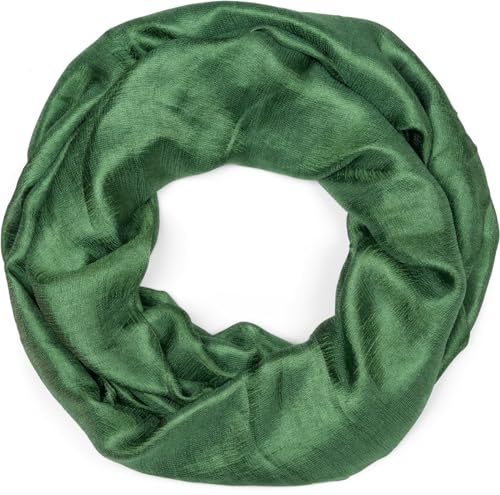 styleBREAKER Damen Loop Schal weich fließend | Seidig glänzendes Halstuch Einfarbig für Sommer & Frühling | Schlauchschal Leicht & Elegant, Farbe:Smaragdgrün