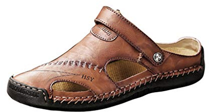 Sandales pour homme en cuir noir - Chaussures d'été pour homme - Sandales décontractées en cuir respirantes - Chaussures de plage - Chaussures de randonnée - Sandales de randonnée - Sandales de sport