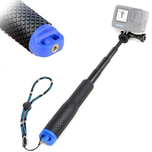 YALLSAME Waterproof Selfie Stick, 7'' - 23'' Short Extension Stick Compact Hand Grip Monopod Pole for GoPro Hero 13 12 11 10 9 8 7 6 5 4 Session Max Insta360 X3 GO3 AKASO DJI Osmo Action Camera