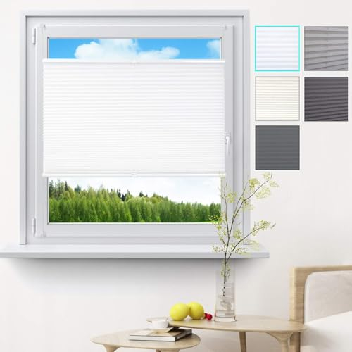 WOLTU Plissee Klemmfix ohne Bohren 80x120cm (BxH) Weiß Faltrollo Plisseerollo mit Klemmträger Lichtdurchlässig, Jalousie Sichtschutz und Sonnenschutz Easyfix Rollo für Fenster & Tür