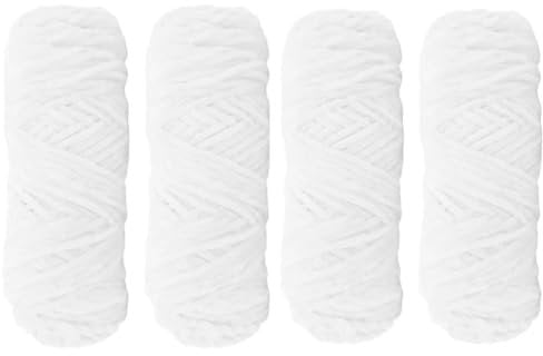 4 Rolle Chenille Strickwolle (4X100g), Handstrickgarn, Baumwolle, Dickes Flauschiges Garn zum Häkeln von Decken, Socken, Mützen, Schals, Pullovern, Puppen, Taschen (Weiß)