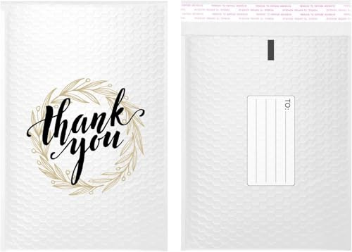 Yomuse 25pcs Padded Envelopes, 180mm x 260mm (7.1x10.2 Inch) Thank You Poly Bubble Mailers Self Seal, Waterproof Postal Bags for Mailing/Packaging (Thank You, White)
