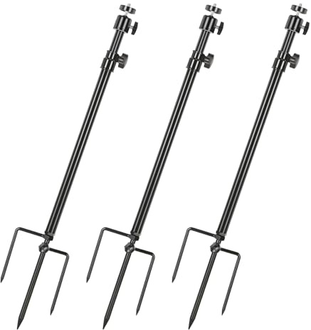 maswater 3 Pack Ground Stake Mount Stand, 360° Adjustable Universal Thread Connection 1/4''-20 (6 mm) Foldable Stainless Steel Bracket for Outdoor Security Cameras, Solar Panels & Fishing Lights