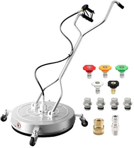 RAYNEL 24'' Pressure Washer Surface Cleaner with 4 Wheels, Dual Handle, Stainless Steel Housing, 2 Hose Adapters, 4 Replacement Nozzles
