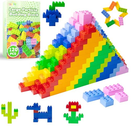 Mirthben 120 Stück Große Bausteine Set, 2 Formen und 8 Farben Bauklötze, Kompatibel mit Duplo Steine und Allen führenden Marke, Bunte Bauspielzeug für Kinder ab 3 Jahren