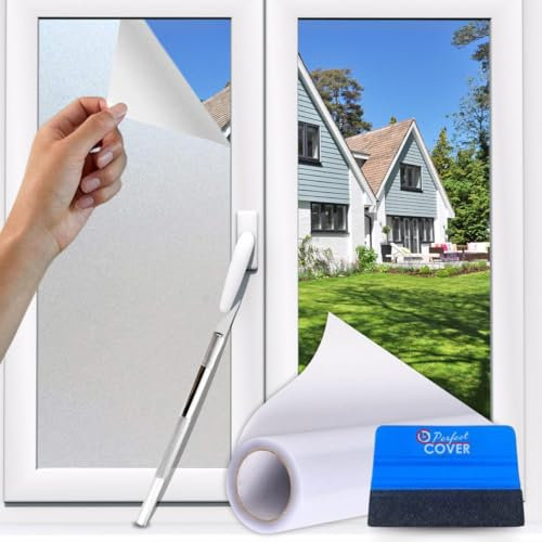 Perfect Cover Sichtschutz Fensterfolie - Fensterfolie Anti Sichtschutz Mit Wischer Und Messer - Klebefolie Fenster Mit Statischer Haftung - Anti-UV, Blickdicht - Für Badezimmer Küche, Wohnzimmer Büro
