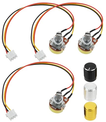 The Lord of the Tools 6 Stück B50K Ohm einzelnes lineares Potentiometer XH2,54-3-poliger Verbindungsdraht und dreifarbige Drehknopfkappe für variablen Potentiometer-Kondensatorwiderstand vom Typ WH148