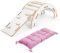 Obubu - Satz Kletterbogen und Wippe Kissen und Rutsche - Montessori - Holz Handgemachtes Klettergerüst Indoor - Klettergerüst Rutsche für Kinder ab 1 Jahre - Weiß Holz Rosa Kissen