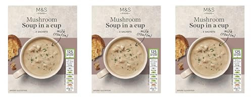 M&S Mushroom Cup Soup with Croutons, 4 Sachets, 22g Each, 125 Calories per Serving-Pack of 3x