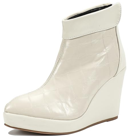 LarDorLin Donna Zeppa Inverno Plateau Stivaletti Zip Ufficio Tacco Alto Warm Appuntito Eleganti Polacchine Beige Numero 38 EU (39 Cn)