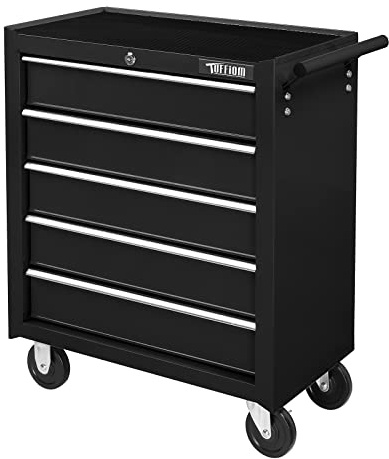 Bonnlo 5 Drawer Rolling Tool Chest w/Drawers & Lock, Tool Storage Cabinet | Lockable Wheels, Detachable Top, Mechanic Tool Organizer Box for Garage, Workshop, Warehouse & Repair Shop, Black