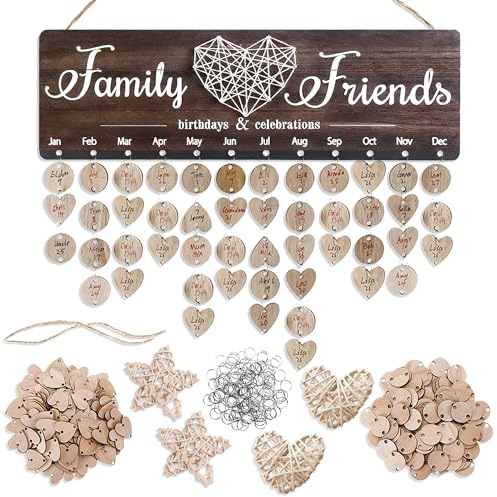 1 Set Calendrier d'Anniversaire en Bois, Calendrier Bois DIY avec 100 Étiquettes et 4 Pendeloques, Organisation Familiale et Rappels pour Bureau ou Maison